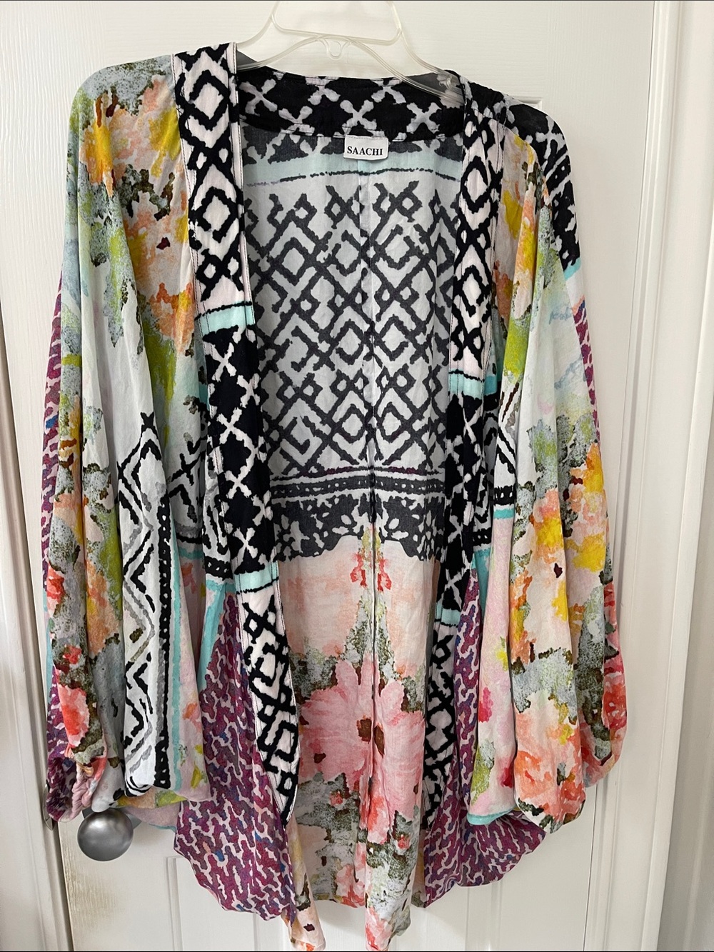 SAACHI Multicolor Floral & Geometric Draped Kimono